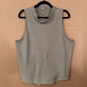 striped mock neck tank top